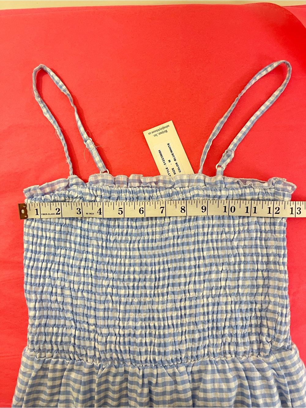 NWT. Sim and Sim Blue Gingham Smocked Midi Dress. Medium - Picture 5 of 7